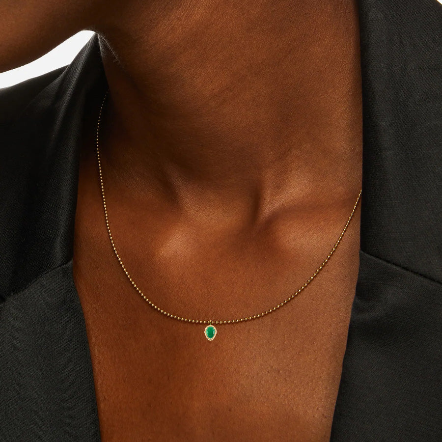 Emerald Drop Gold Bead Necklace