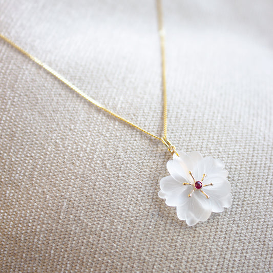 Rock Crystal Flower Ruby Pendant