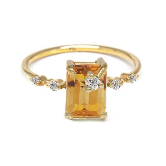 Emerald Cut Citrine Diamond Ring