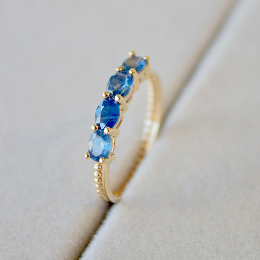 Blue Sapphire Duo Bead Ring