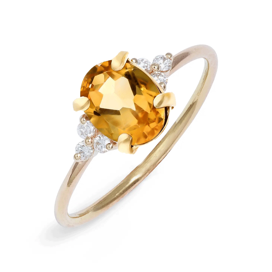 Oval Citrine Diamond Cluster Ring