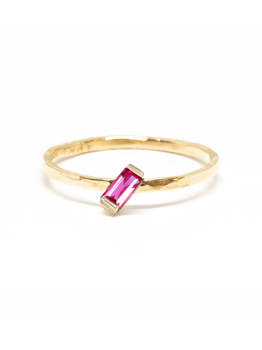 Slanted Baguette Ruby Ring