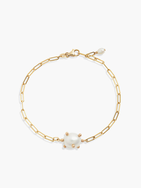 Gold Bubble Oval Pearl Link Chain Bracelet