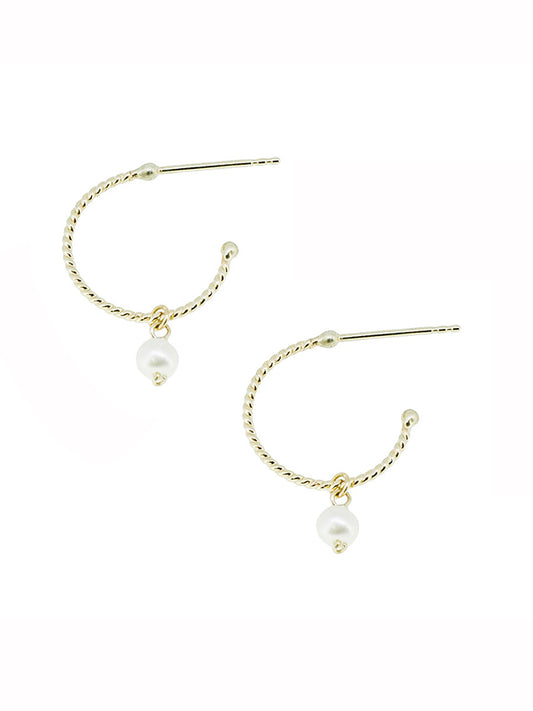 Twisted Hoop Baby Pearl Earrings