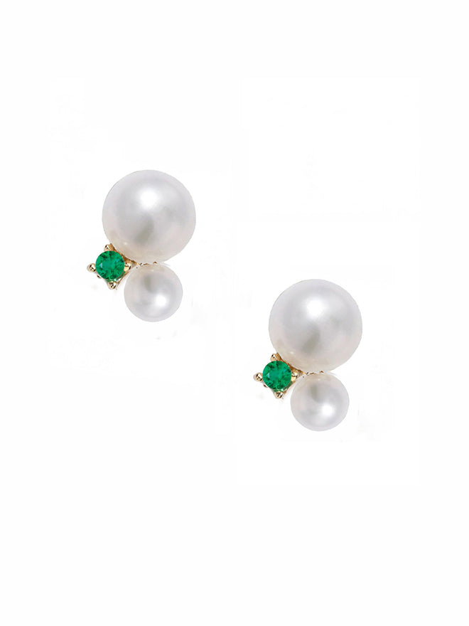 Double Pearl Gemstone Stud Earrings