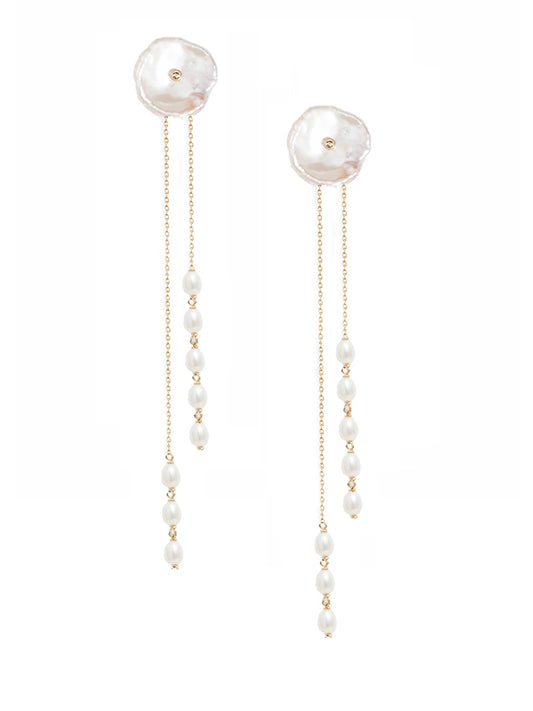 Petal Pearl Long Jacket Earrings