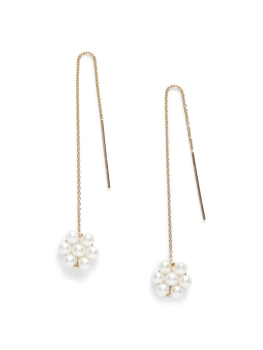 Pearl Flower Threader Earrings