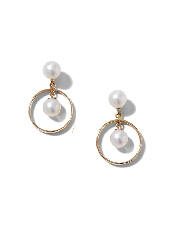 Duo Pearl Circle Earrings