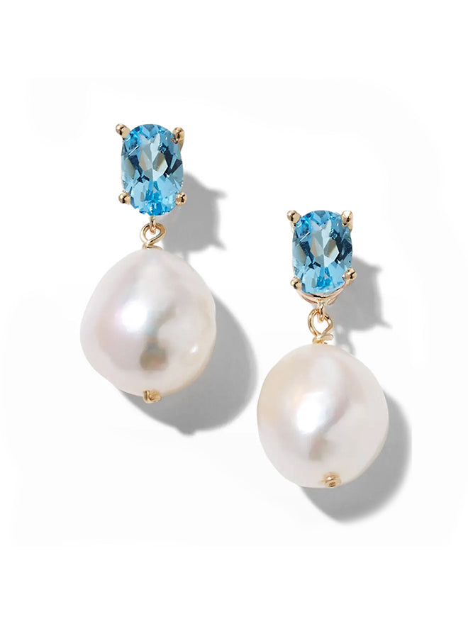 Oval Gem Baroque Pearl Earrings