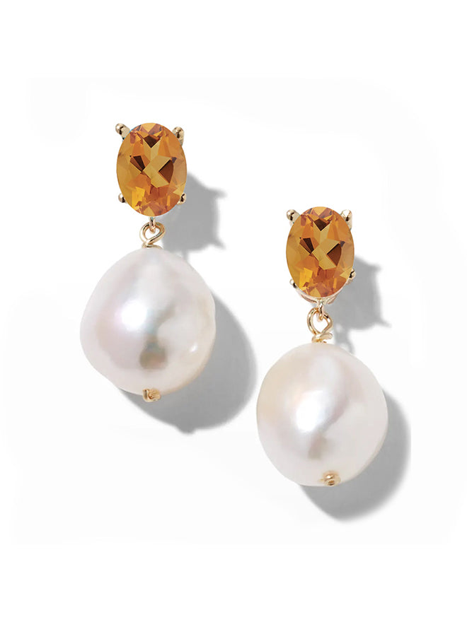 Oval Gem Baroque Pearl Earrings