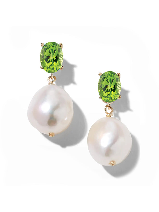 Oval Gem Baroque Pearl Earrings