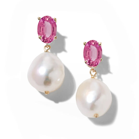 Oval Gem Baroque Pearl Earrings