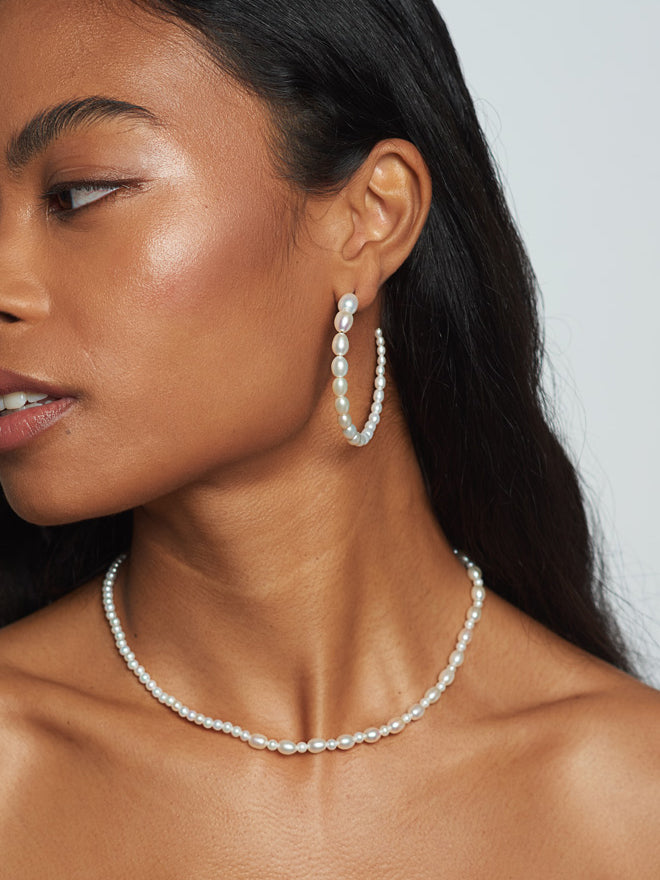 Large Gradual Pearl Hoop Earrings