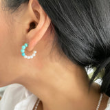 Small Pearl Turquoise Hoop Earrings