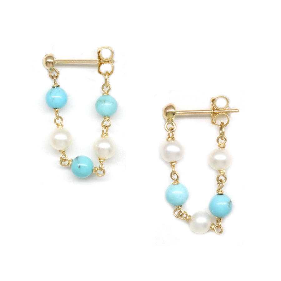 Baby Pearl Turquoise Wrap Around Earrings