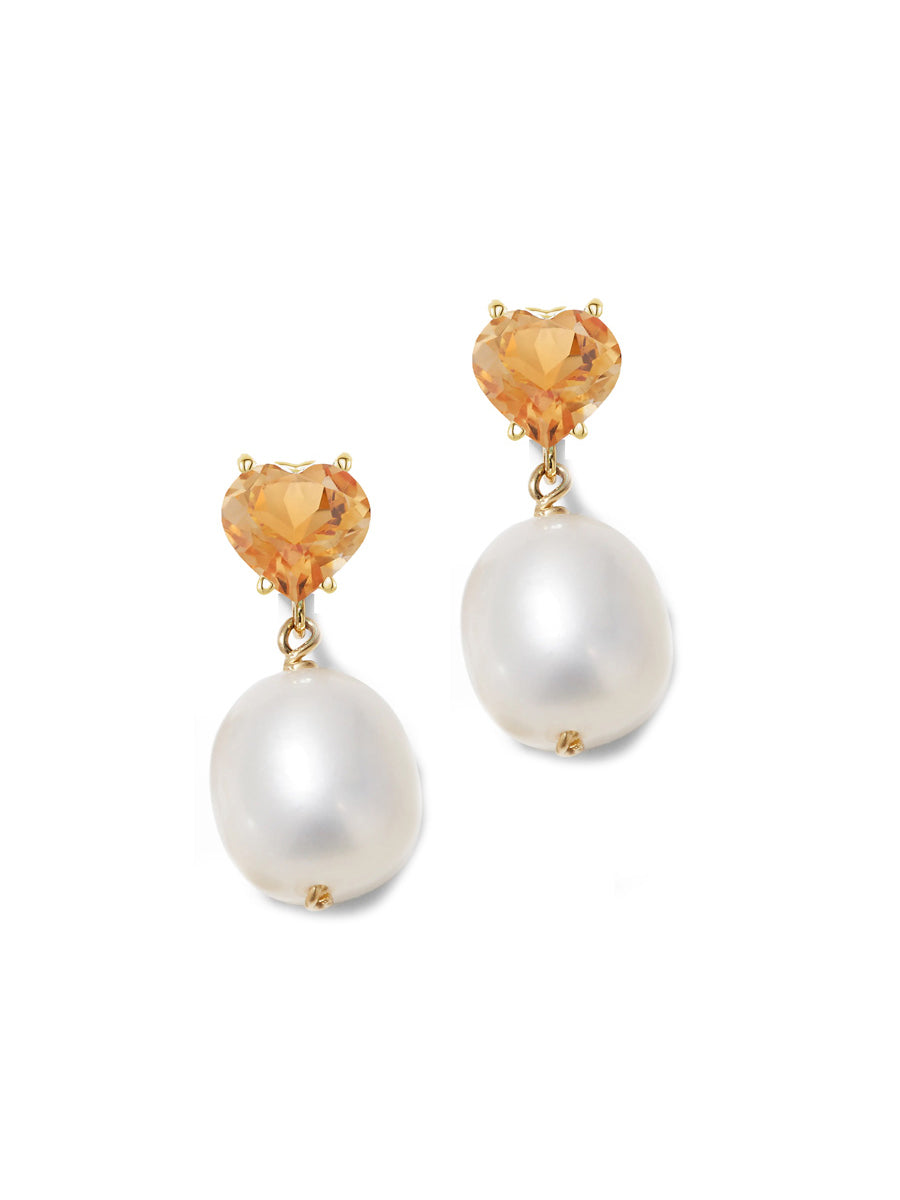 Gem Heart Oval Pearl Earrings