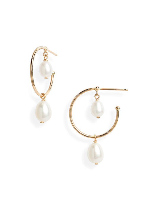 Hoop Double Pearl Dangle Earrings