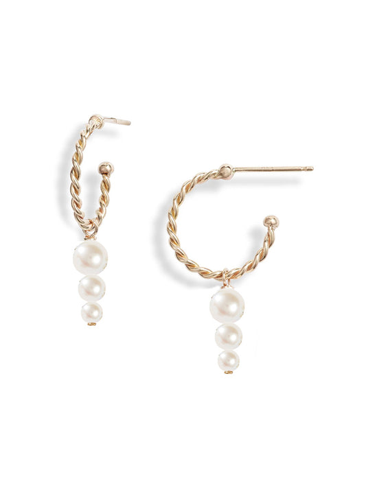 Triple Pearl Twisted Hoop Earrings