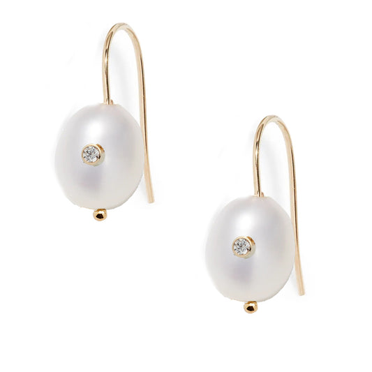 Oval Pearl Diamond Short Hook Earrings