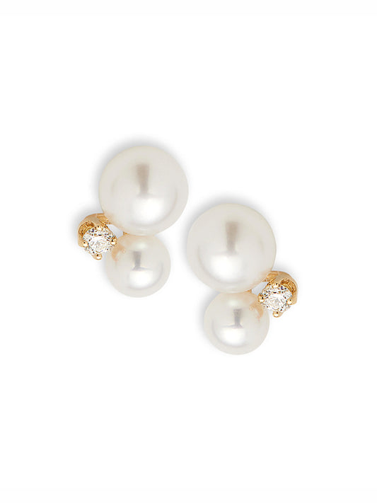 Double Pearl Gemstone Stud Earrings