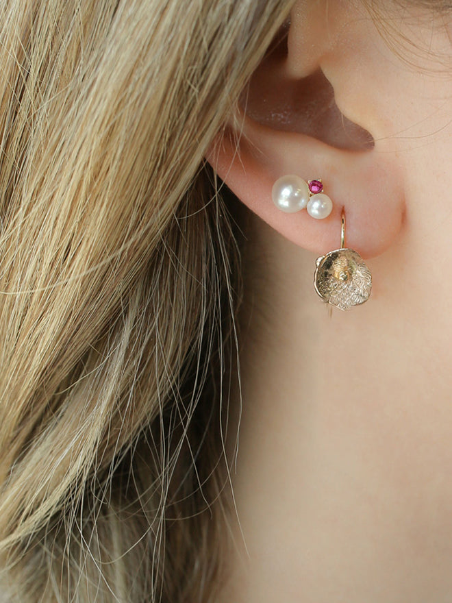 Double Pearl Gemstone Stud Earrings