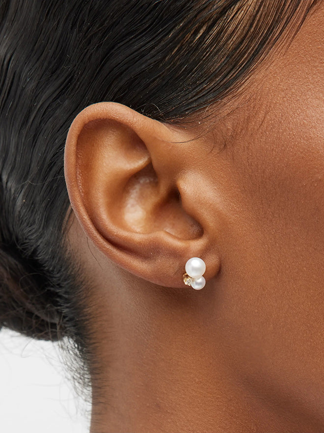 Double Pearl Gemstone Stud Earrings