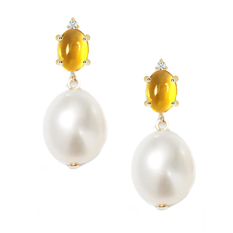 Oval Gem Diamond Pearl Earrings