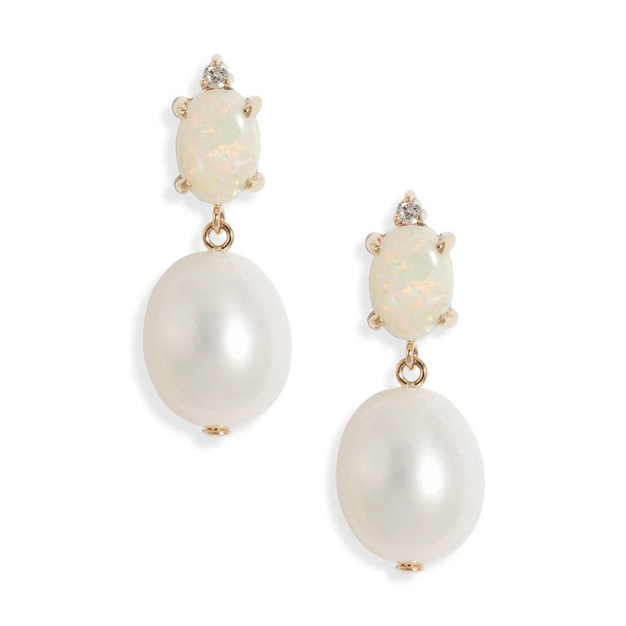 Oval Gem Diamond Pearl Earrings