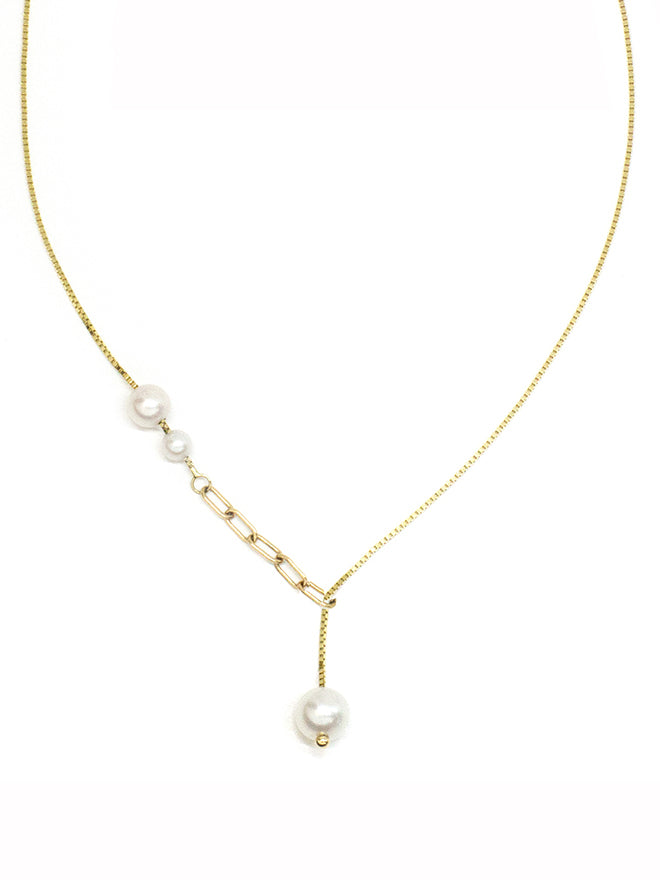 Box Chain Pearl Dangle Necklace