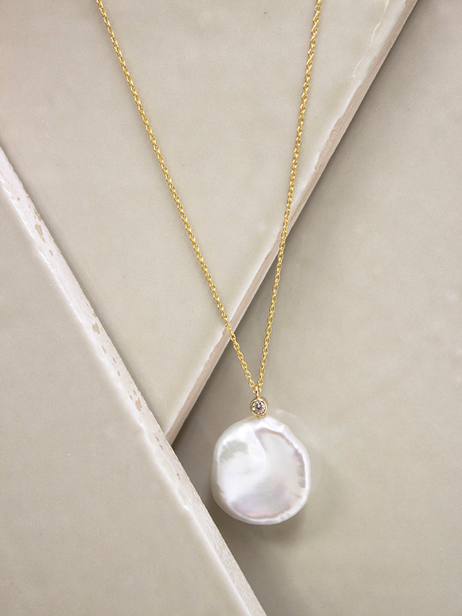 Diamond Petal Pearl Pendant Necklace