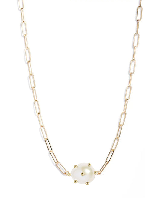 Bubble Oval Pearl Link Chain Necklace