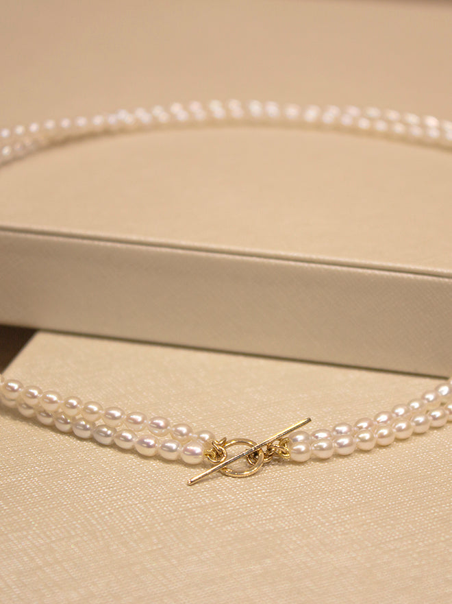 Double Pearl Strand Toggle Necklace