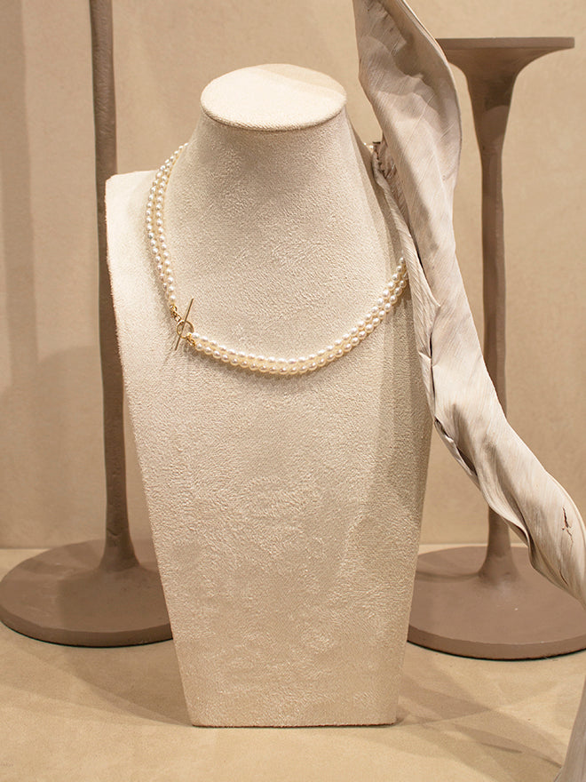 Double Pearl Strand Toggle Necklace