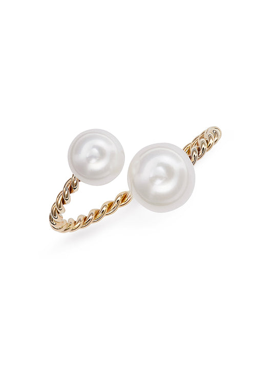 Twisted Double Pearl Open Ring