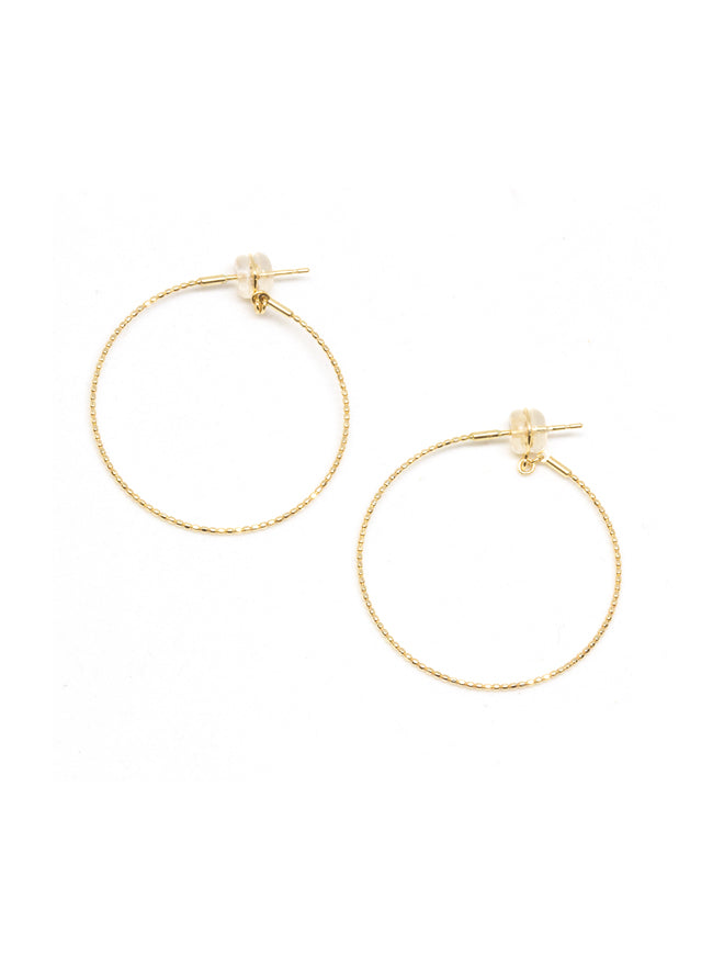 18K Medium Skinny Beaded Hoop Earrings