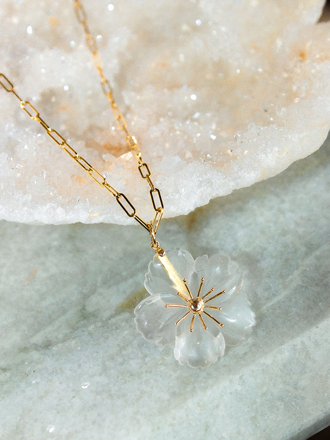 Rock Crystal Flower Pendant Necklace