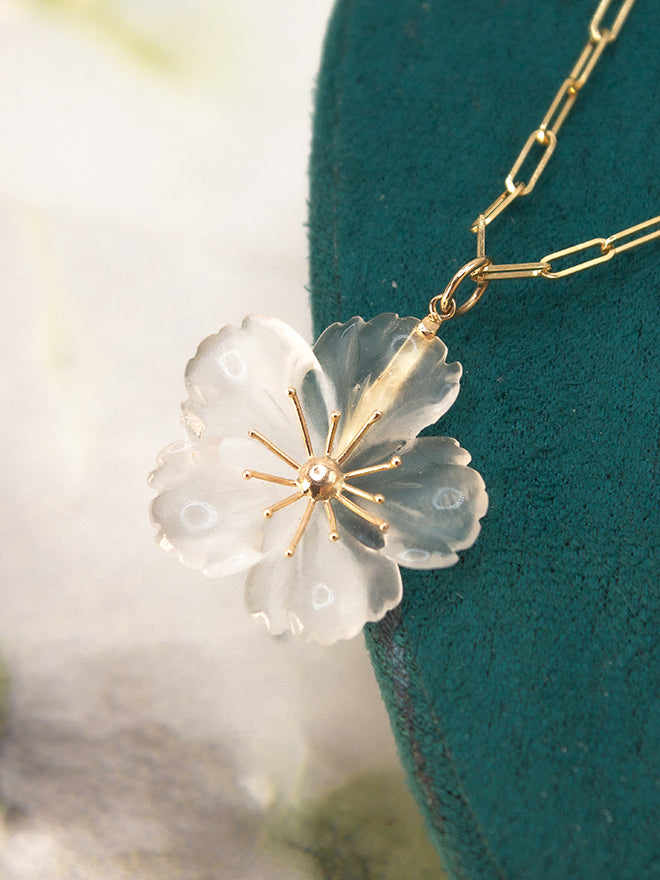 Quartz Flower Pendant Necklace