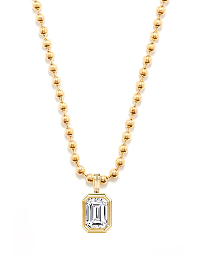 Emerald Cut Lab Diamond Ball Chain Necklace