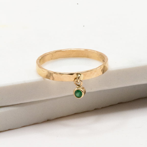 Hammered Ring With Emerald Drop