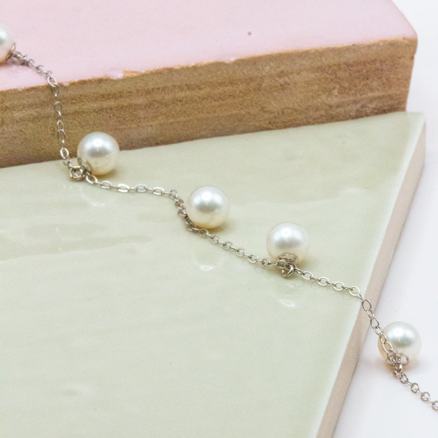 White Gold Pearl Drop Bracelet