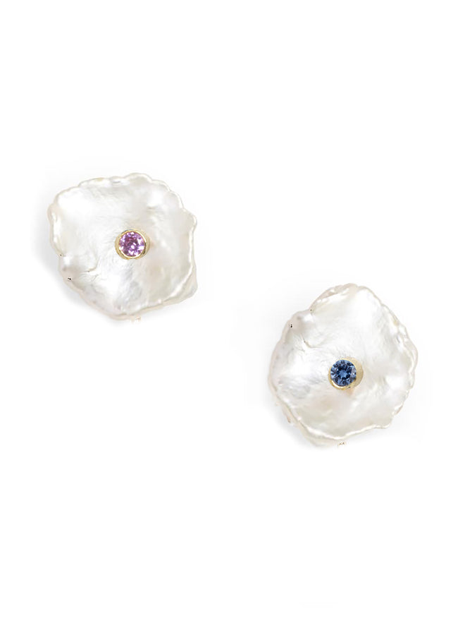 Ruby Sapphire Petal Pearl Earrings