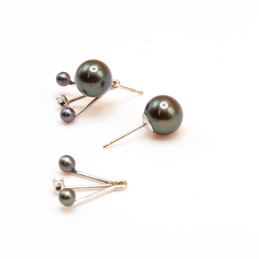 Black Pearl Diamond Jacket Earrings