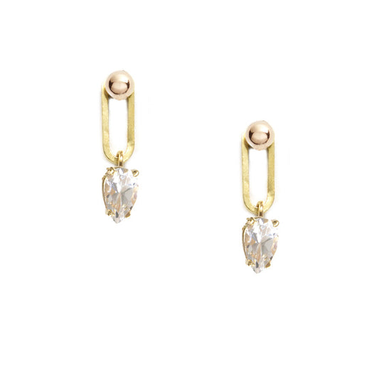 Gold Dot Link White Topaz Earrings