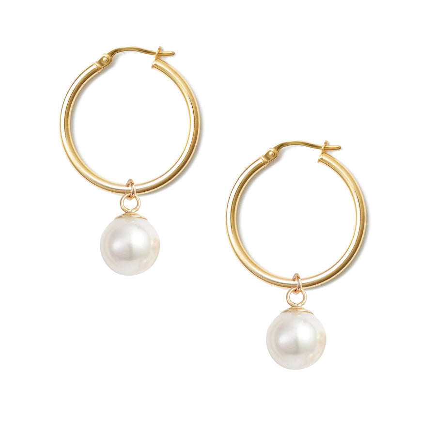 Medium Gold Hoop Pearl Earrings