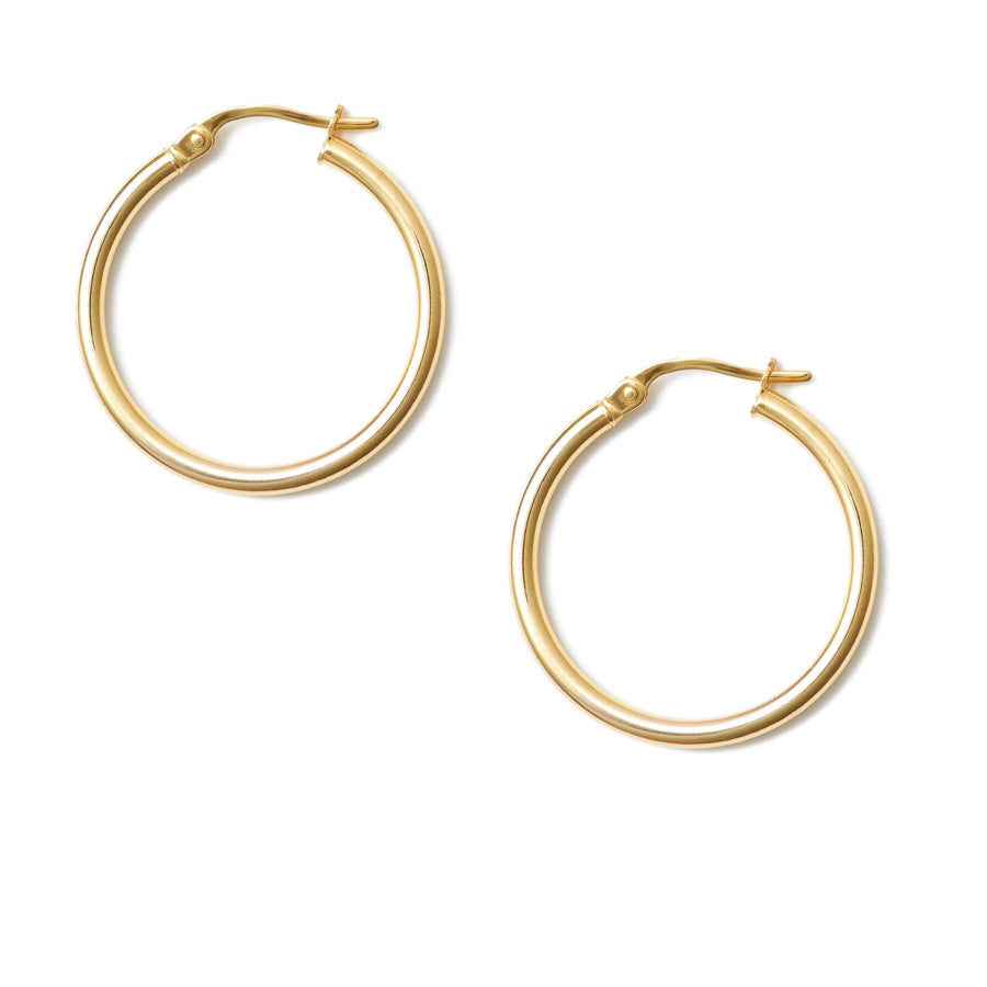 Medium Gold Hoop Pearl Earrings