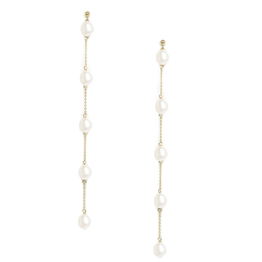 Long Oval Pearl Linear Earrings