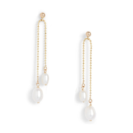 Short Double Bead Pearl Dangle Earrings