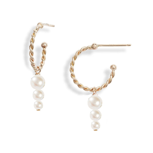 Triple Pearl Twisted Hoop Earrings