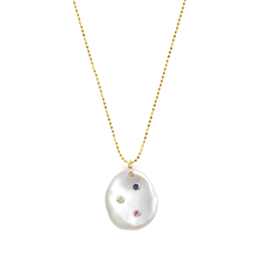 Petal Pearl Sapphire Diamond Pendant Necklace