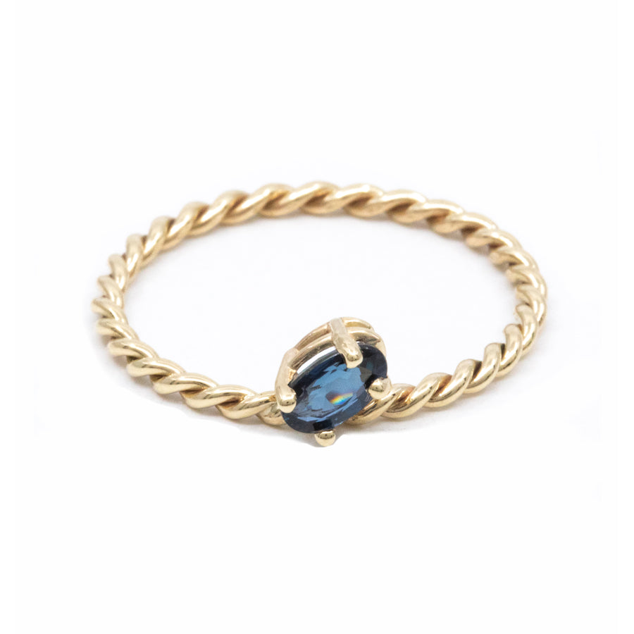 Slanted Blue Sapphire Twisted Ring